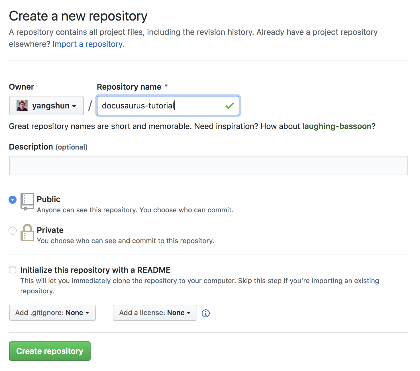 GitHub create repo